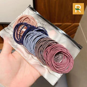 Hình Ảnh Set 100 Dây Chun Buộc Tóc Trơn Nhiều Màu Co Giãn Tốt Đựng Trong Túi Zip Tiện Lợi