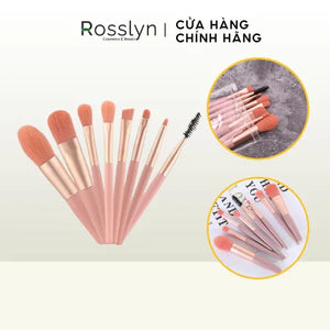 Bộ Cọ Trang Điểm Mini 8 Cây Vintage Siêu Xinh, Nhỏ Gọn Trong Túi Zip - QT52 - Rosslyn