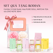 [Set quà tặng túi trong suốt] Combo 3 chai nước hoa Pure Soul, Love Note, Matcha Tea dung tích 30ml nhà Rodian