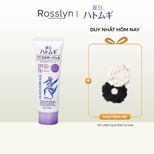 Kem chống nắng nâng tone dưỡng ẩm, làm sáng da Reihaku Hatomugi UV Milky Gel SPF50+ PA++++ 70g (màu tím) - RH000013 - Rosslyn