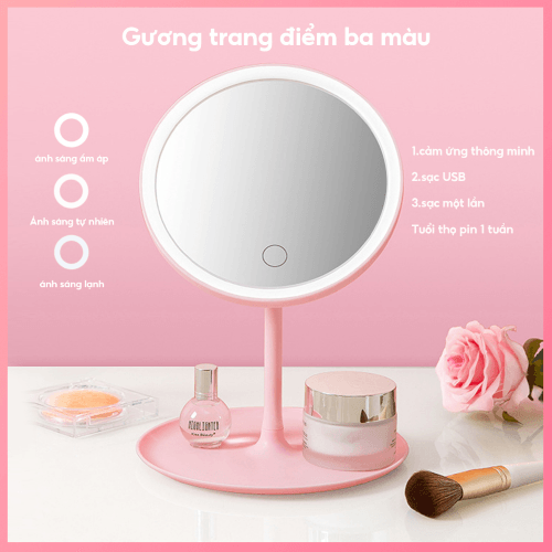 GƯƠNG TRANG ĐIỂM ĐỂ BÀN CÓ LED 8 Gương để bàn trang điểm có đèn Led (3 màu) và nhiều hình dạng – Rosslyn